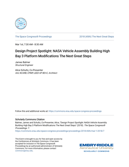 Design Project Spotlight: NASA Vehicle Assembly Building High Bay 3 Platform Modifications the Next Great Steps