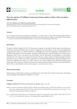 Two New Species of Callilepis (Asteraceae) from Southern Africa with Corymbose Inflorescences