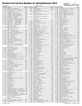 Spring 2014 Product List by Item Number