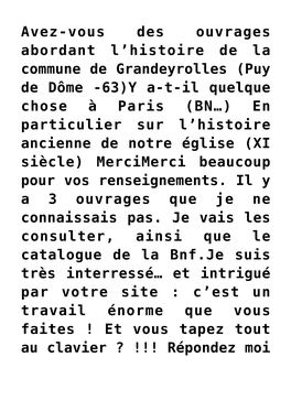 Histoire De La Commune De Grandeyrolles (Puy De