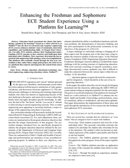 Enhancing the Freshman and Sophomore ECE Student Experience Using a Platform for Learning™ Donald Heer, Roger L