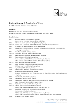 Robyn Stacey | Curriculum Vitae B