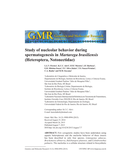 Study of Nucleolar Behavior During Spermatogenesis in Martarega Brasiliensis (Heteroptera, Notonectidae)