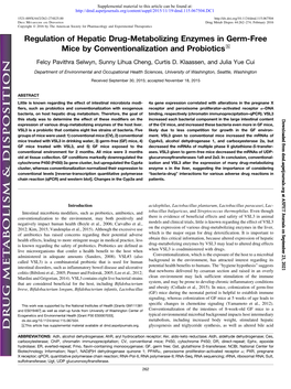 Regulation of Hepatic Drug-Metabolizing Enzymes in Germ-Free Mice by Conventionalization and Probiotics S