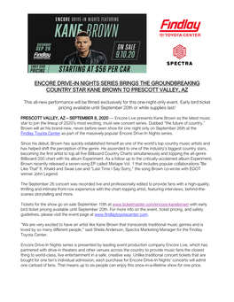 Encore Drive-In Nights Series Brings the Groundbreaking Country Star Kane Brown to Prescott Valley, Az