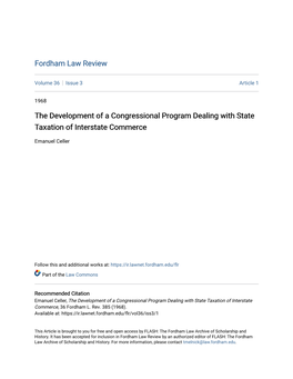 The Development of a Congressional Program Dealing with State Taxation of Interstate Commerce