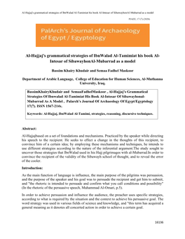 Al-Hajjaj's Grammatical Strategies of Ibnwalad Al-Tamimiat His Book Al-Intesar of Sibawayhonal-Mubarrad As a Model