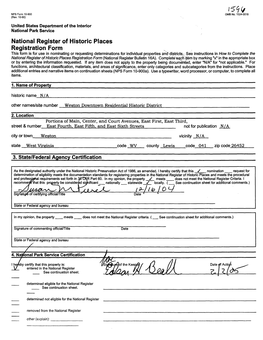 National Register of Historic Places Registration Form This Form Is for Use in Nominating Or Requesting Determinations for Individual Properties and Districts