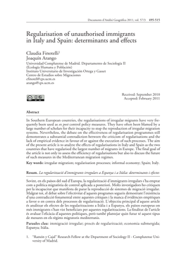 Regularisation of Unauthorised Immigrants in Italy and Spain: Determinants and Effects