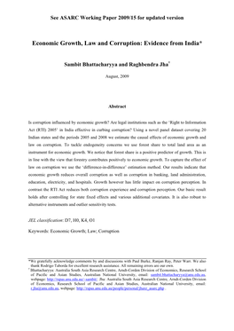 Economic Growth, Law and Corruption: Evidence from India*