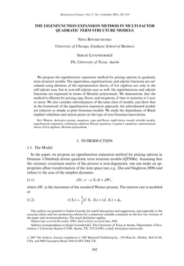 The Eigenfunction Expansion Method in Multi-Factor Quadratic Term Structure Models