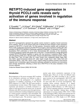 RET/PTC-Induced Gene Expression in Thyroid PCCL3 Cells Reveals Early Activation of Genes Involved in Regulation of the Immune Response