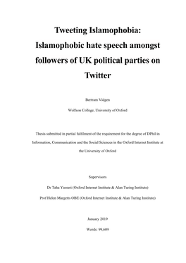 Tweeting Islamophobia: Islamophobic Hate Speech Amongst Followers of UK Political Parties on Twitter