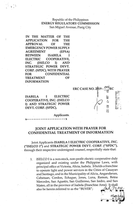 Joint Application with Prayer for Confidential Treatment of Information