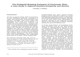 The Hudepohl Brewing Company of Cincinnati, Ohio: a Case Study in Regional Brewery Prosperity and Decline