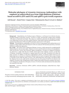 With Emphasis on Undescribed Taxa from Gilgit-Baltistan (Pakistan) Based on Nrdna (ITS and ETS) and Cpdna (Psba-Trnh) Sequences