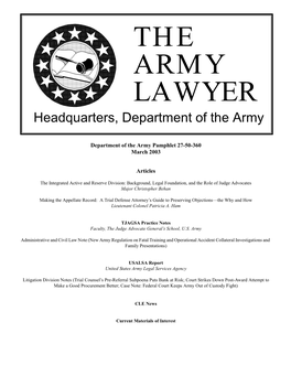 THE ARMY LAWYER Headquarters, Department of the Army