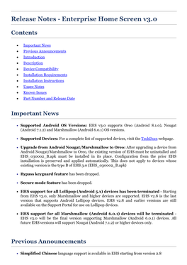 Release Notes - Enterprise Home Screen V3.0