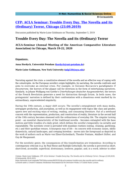 CFP: ACLA Seminar: Trouble Every Day