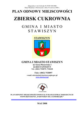 Plan Odnowy Miejscowości Zbiersk Cukrownia Gmina I Miasto Stawiszyn