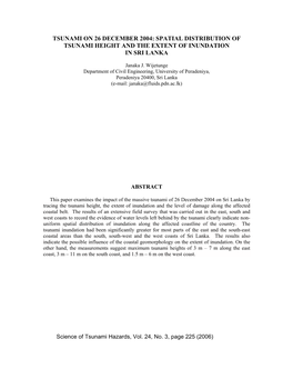 Spatial Distribution of Tsunami Height and the Extent of Inundation in Sri Lanka