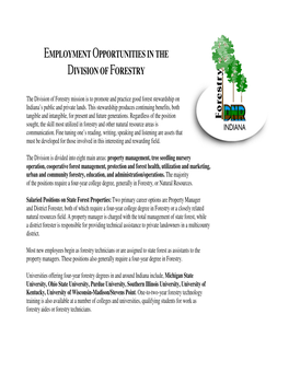 Employment Opportunities in the Division of Forestry