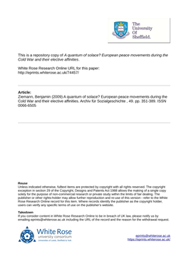 European Peace Movements During the Cold War and Their Elective Affinities