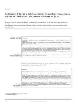 Clasificación De La Publicidad Alimentaria De Los Canales De La Asociación Nacional De Televisión De Chile Durante Noviembre Del 2010