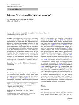 Evidence for Scent Marking in Vervet Monkeys?