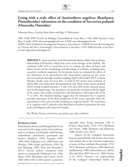 Brachyura, Pinnotheridae) Infestation on the Condition of Saccostrea Palmula (Ostreoida, Ostreidae)