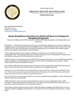 Senate Republicans Introduce Tax Relief Measures for Struggling