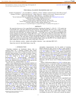 TWO SMALL PLANETS TRANSITING HD 3167 Andrew Vanderburg1,7, Allyson Bieryla1, Dmitry A