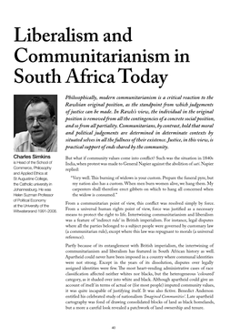 Liberalism and Communitarianism in South Africa Today