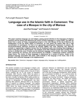 Language Use in the Islamic Faith in Cameroon: the Case of a Mosque in the City of Maroua