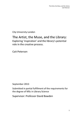 The Artist, the Muse, and the Library: Exploring ‘Inspiration’ and the Library’S Potential Role in the Creative Process