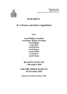 JUDGMENT R V Chaytor and Others