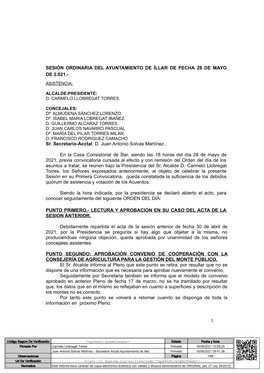 Sesión Ordinaria Del Ayuntamiento De Íllar De Fecha 28 De Mayo De 2.021