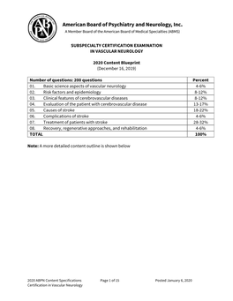 2020 Vascular Neurology CERT Content Specifications