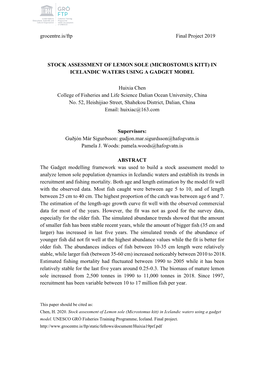 Stock Assessment of Lemon Sole (Microstomus Kitt) in Icelandic Waters Using a Gadget Model