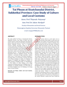 Tai Phuan at Sisatchanalai District, Sukhothai Province: Case Study of Culture and Local Customs Assoc