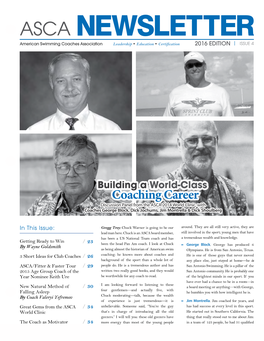 ASCA Newsletter American Swimming Coaches Association Leadership • Education • Certification 2016 Edition | Issue 4