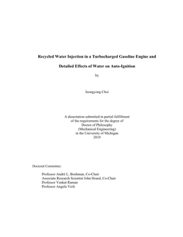 Recycled Water Injection in a Turbocharged Gasoline Engine And