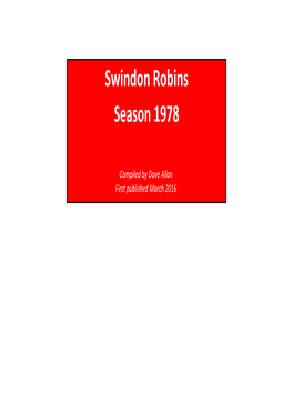Swindon Robins Season 1978