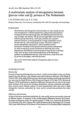 Analysis of Introgression Between Quercus Robur and Q. Petraea