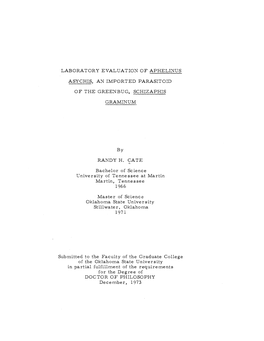 Laboratory Evaluation of Aphelinus Asychis, an Imported Parasitoid of the Greenbug, Schizaphis Graminum