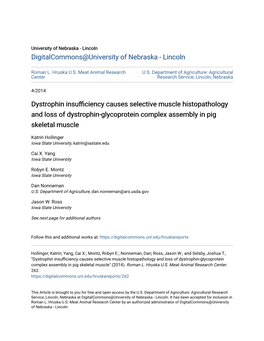 Dystrophin Insufficiency Causes Selective Muscle Histopathology and Loss of Dystrophin-Glycoprotein Complex Assembly in Pig Skeletal Muscle