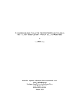 In-House Research Tools and the Free Testing Safe Harbor from Patent Infringement for Fda-Related Activities