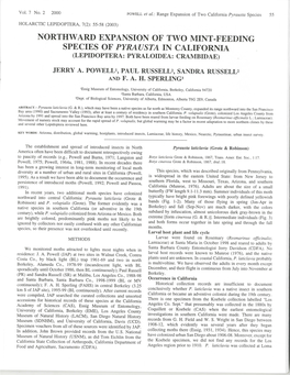Northward Expansion of Two Mint-Feeding Species of Pyrausta in California (Lepidoptera: Pyraloidea: Crambidae)