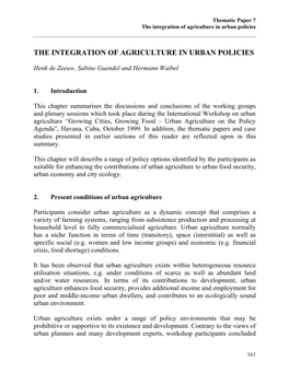 The Integration of Agriculture in Urban Policies