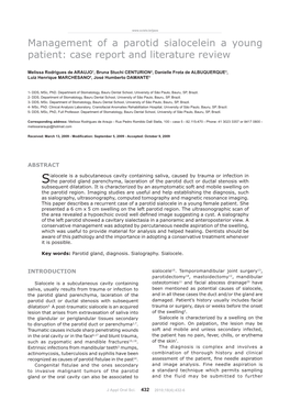 Management of a Parotid Sialocelein a Young Patient: Case Report and Literature Review